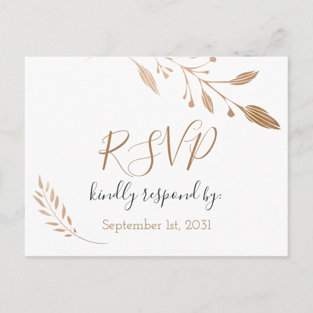 Elegant Floral Botaniqe Gold Foil Wedding Postcard (Front)