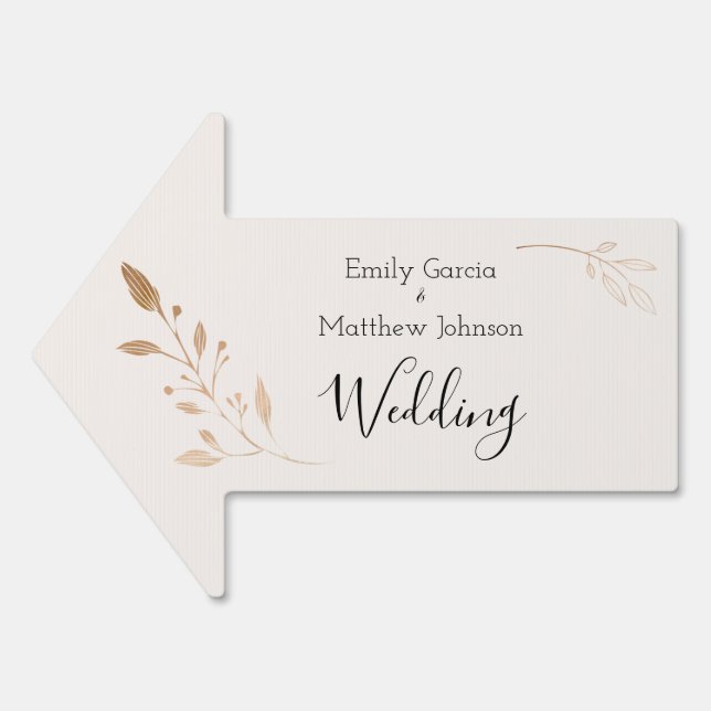 Elegant Floral Botaniqe Gold Foil Wedding Sign (Front)