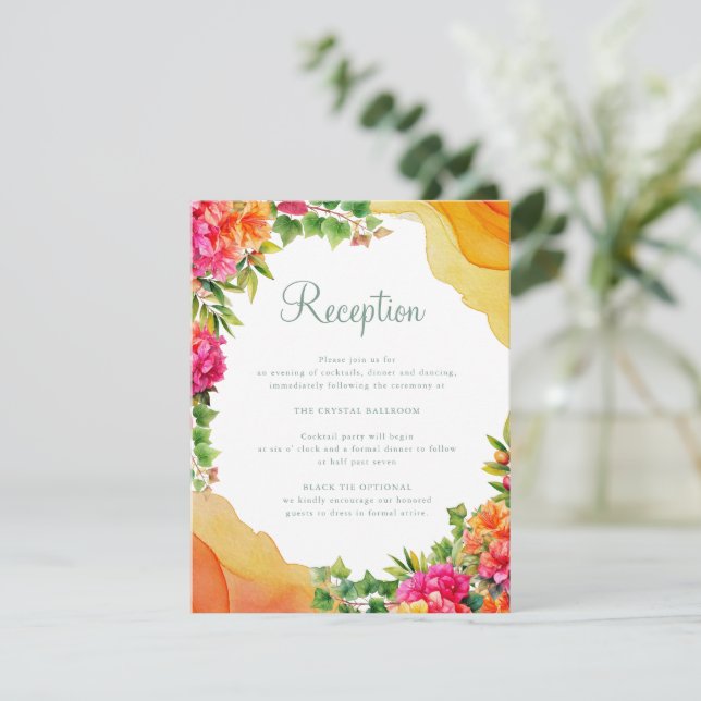 Elegant Floral Bougainville Wedding Reception Enclosure Card (Standing Front)