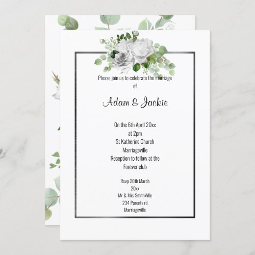 ELEGANT FLORAL BOUQUET BLACK TRIM WEDDING  INVITATION