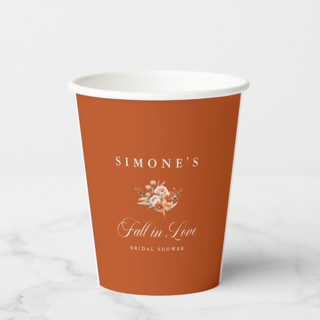 Elegant Floral Bouquet Fall In Love Bridal Shower  Paper Cups (Front)