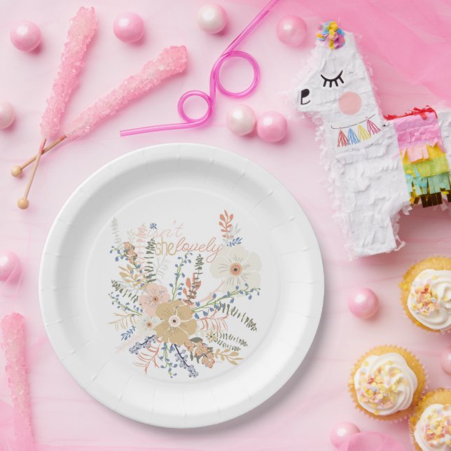 Elegant Floral Bouquet Girly Saying Lovely Paper Plates (Party)
