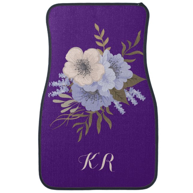 Elegant Floral Bouquet Gray Silver Flower Purple Car Floor Mat (Front)
