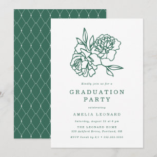 Elegant Floral Bouquet Green Graduation Party Invitation