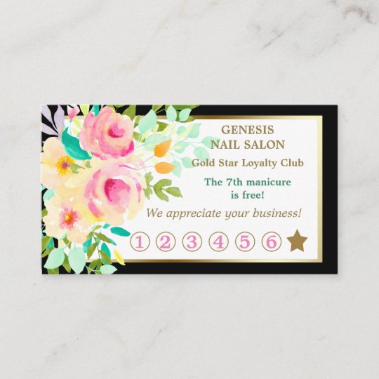 Elegant Floral Bouquet Nail Salon Loyalty Card Zazzle