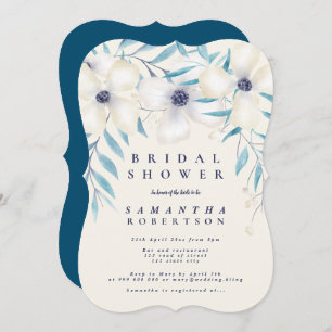 Elegant floral bouquet ocean blue bridal shower invitation