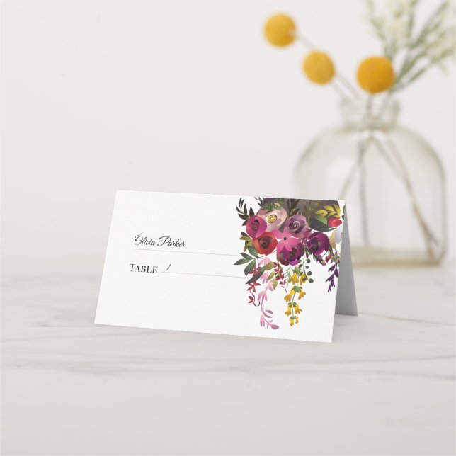 Elegant Floral Bouquet Place Card (Front)