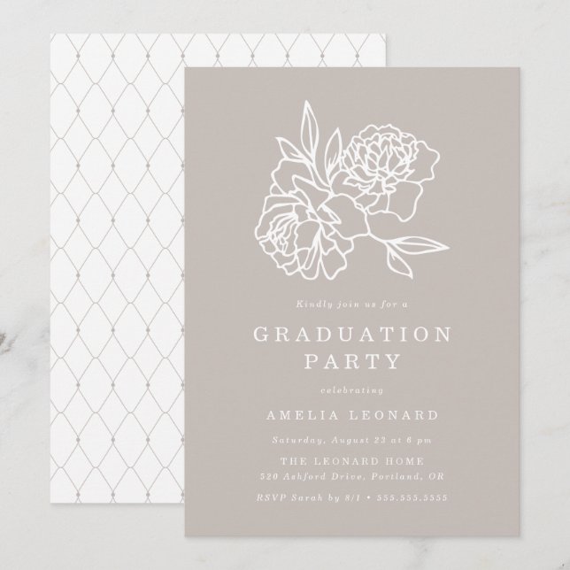 Elegant Floral Bouquet Taupe Graduation Party Invitation (Front/Back)
