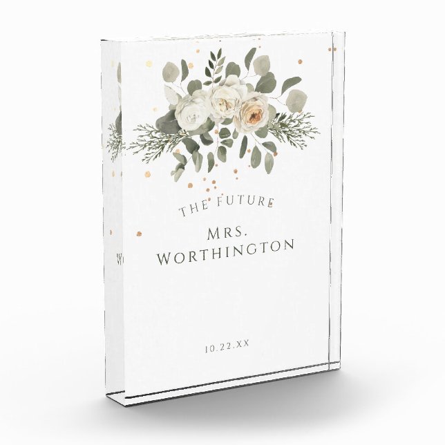 Elegant Floral Bouquet The Future Mrs Wedding Acrylic Award (Left)