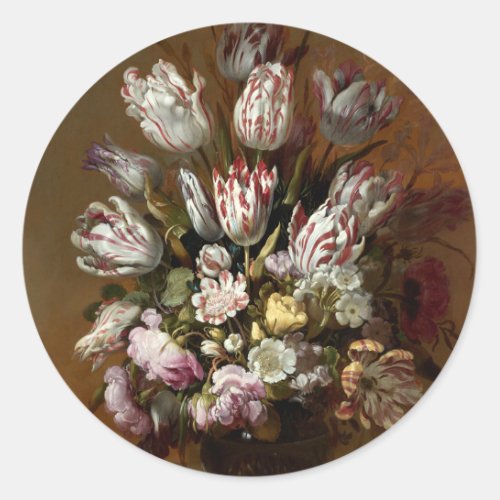 Elegant Floral Bouquet  Vintage Dutch Fine Art Classic Round Sticker