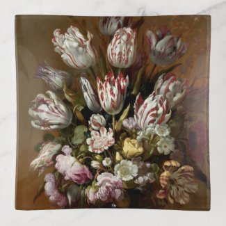 Elegant Floral Bouquet - Vintage Dutch Fine Art Trinket Trays