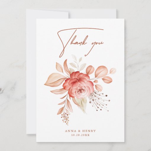 Elegant Floral Bouquet Wedding Thank You Card | Zazzle