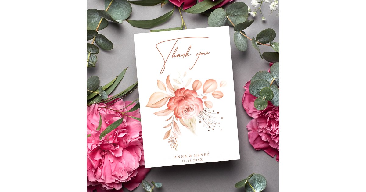 Elegant Floral Bouquet Wedding Thank You Card | Zazzle
