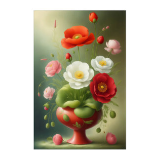 Elegant Floral Bouquet with Red and White Poppies Acrylic Print
