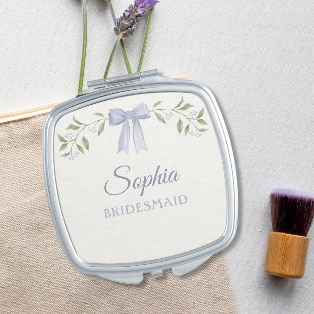 Elegant Floral Bow Bridesmaid Proposal Gift Compact Mirror (Elegant floral bridesmaid compact mirror with personalized design, perfect for  chic wedding gifts.)