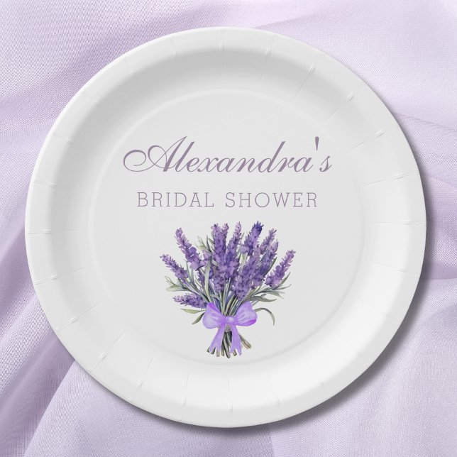 Elegant Floral Bow Lavender Bridal Shower Paper Plates (Creator Uploaded)