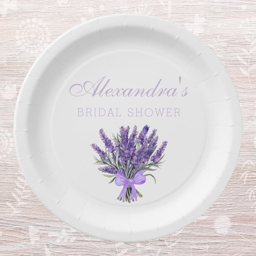 Elegant Floral Bow Lavender Bridal Shower Paper Plates
