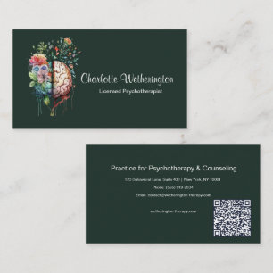 Elegant Floral Brain Psychotherapist Psychologist Business Card