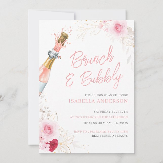 Elegant Floral Bridal Brunch and Bubbly Invitation (Front)