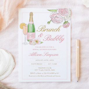 Elegant Floral Bridal Brunch and Bubbly Invitation