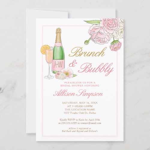 Elegant Floral Bridal Brunch and Bubbly Invitation