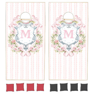 Elegant Floral Bridal Crest Cornhole Set