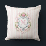 Elegant Floral Bridal Crest Throw Pillow<br><div class="desc">This elegant watercolor monogram crest adds a sophistication to this accent pillow.  Personalize this design with an initial in the crest.

Colors include,  light blue,  pink and grey.</div>