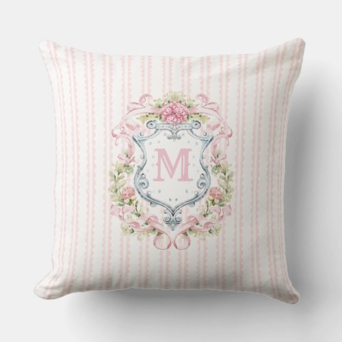 Elegant Floral Bridal Crest Throw Pillow