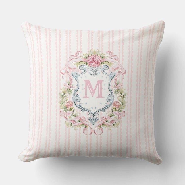 Elegant Floral Bridal Crest Throw Pillow (Front)