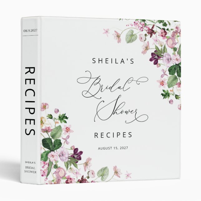 Elegant floral bridal shower  3 ring binder (Front/Spine)