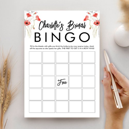 Elegant Floral Bridal Shower Bingo Game Card