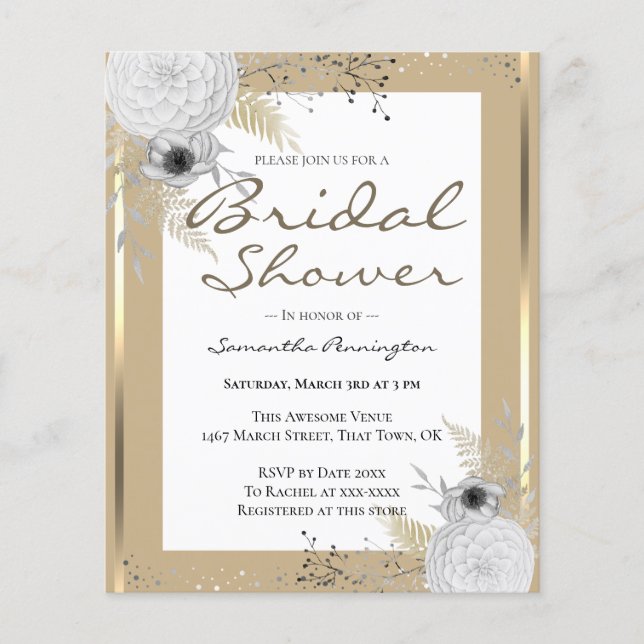 Elegant Floral Bridal Shower Budget Invitation (Front)