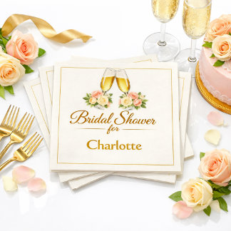 Elegant Floral Bridal Shower Champagne Toast  Napkins