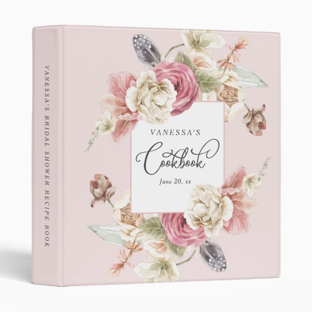 elegant floral bridal shower cookbook personalized 3 ring binder (Front/Spine)