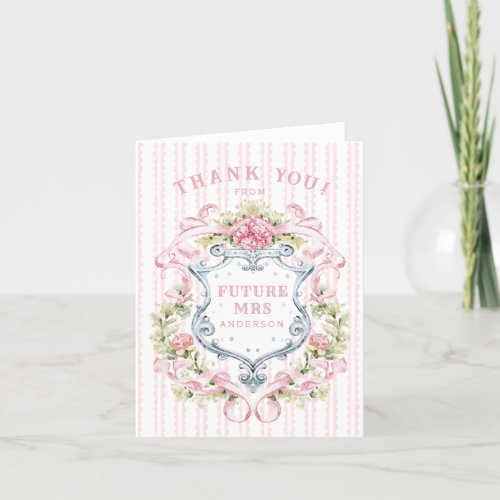 Elegant Floral Bridal Shower Crest Thank You Card