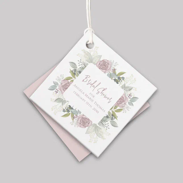 Elegant Floral Bridal Shower Dusty Rose Custom Favor Tags | Zazzle