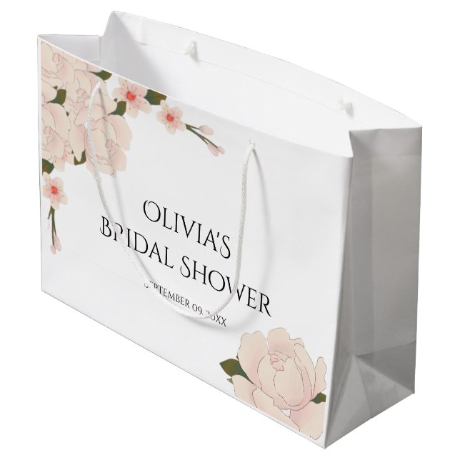 Elegant Floral Bridal Shower Favors Large Gift Bag (Back Angled)