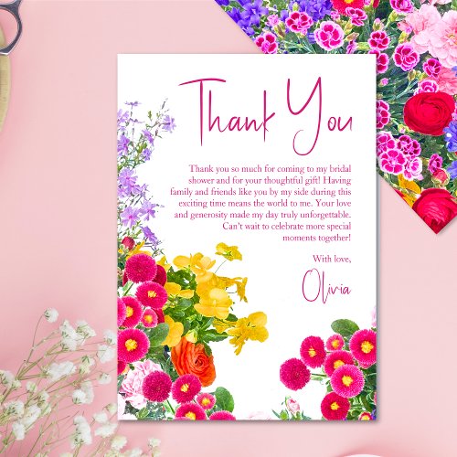 Elegant floral Bridal Shower flat thank you card