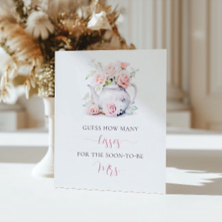 Elegant Floral Bridal Shower Game How Many Kisses Pedestal Sign