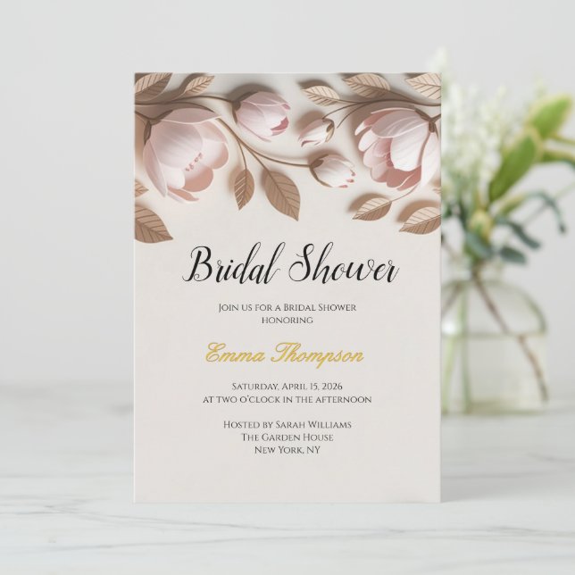 Elegant Floral Bridal Shower Invitation (Standing Front)