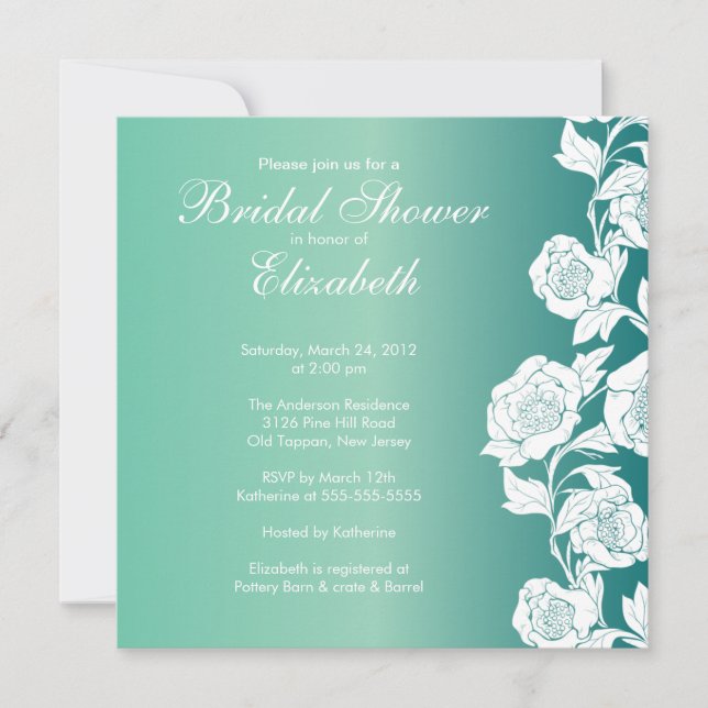 Elegant Floral Bridal Shower Invitation Jade (Front)