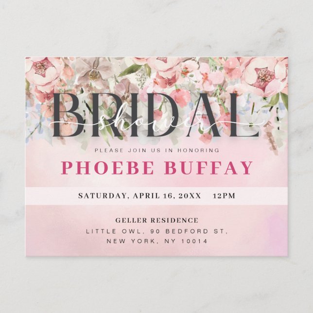 Elegant Floral Bridal Shower Invitation Postcard (Front)