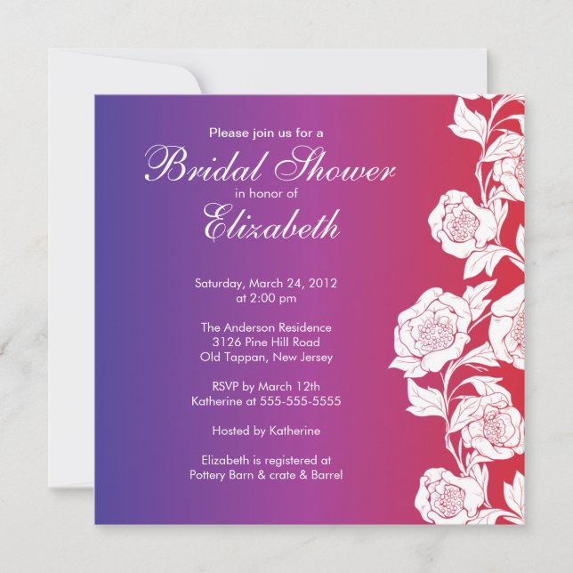 Elegant Floral Bridal Shower Invitation purple (Front)