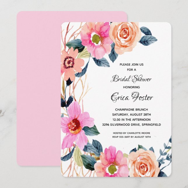 Elegant Floral Bridal Shower Invitations (Front/Back)