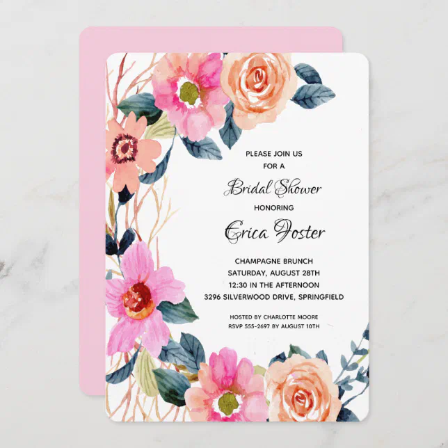 Elegant Floral Bridal Shower Invitations | Zazzle