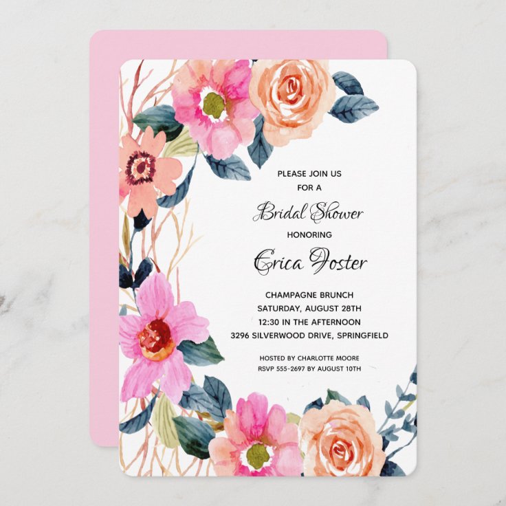 Elegant Floral Bridal Shower Invitations 