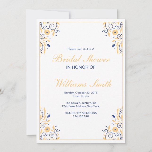Elegant Floral Bridal Shower Invitaton Card (Front)