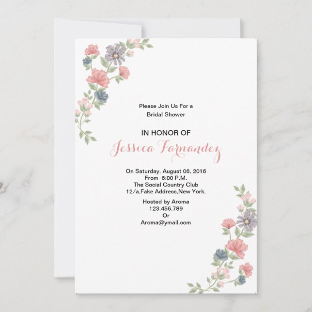 Elegant Floral Bridal Shower Invitaton Card (Front)