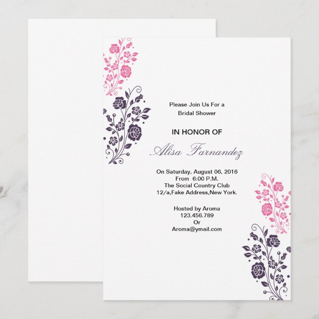 Elegant Floral Bridal Shower Invitaton Card (Front/Back)