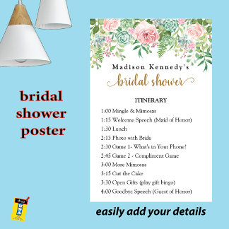 Elegant Floral 🌸 Bridal Shower Itinerary  Plan  Poster